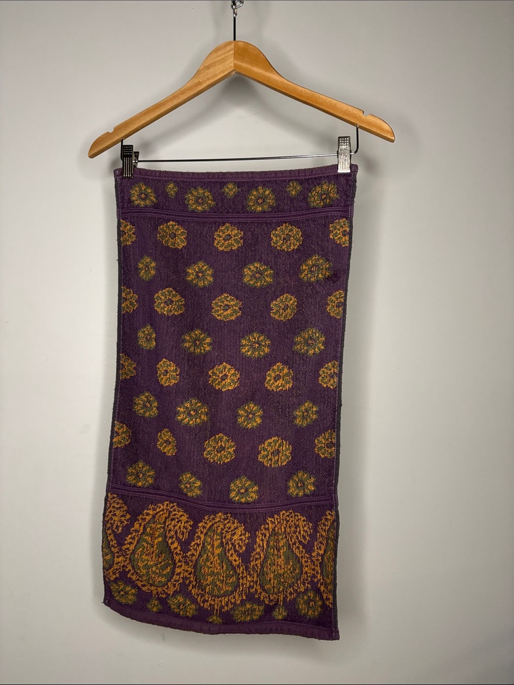 Vintage Hand Towel Purple and Orange Paisley Cotton